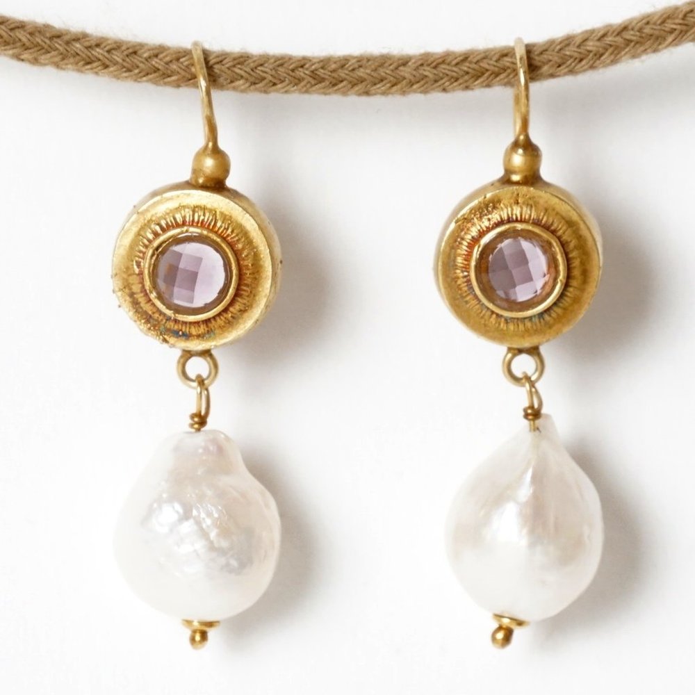 24k Gold Plated Earrings with Baroque Pearls